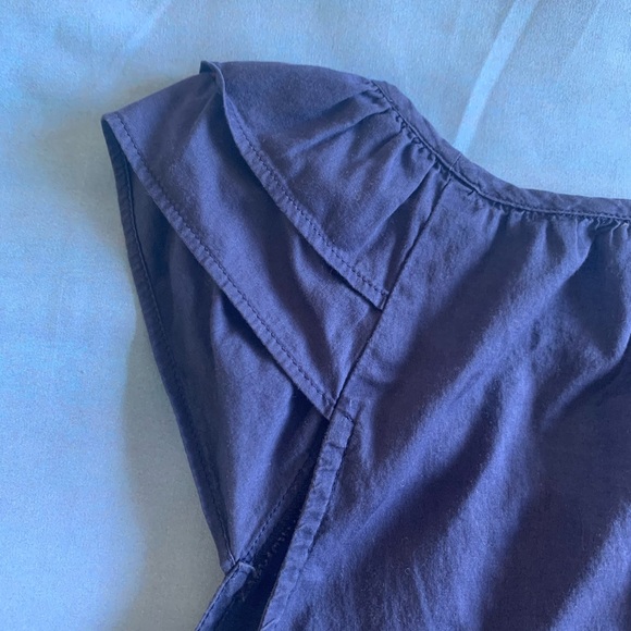 Navy Semi Sheer Ruffle Blouse - Picture 4 of 5